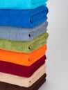 Closeup multicolored stack of towels