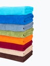 Closeup multicolored stack of towels