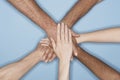 Closeup Of Multiethnic Hands On Top Of Each Other