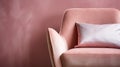 Closeup of muted pink lounge chair. Modern minimalist home living room interior. materials for furniture finishing