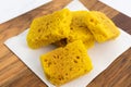 Closeup of a Mysore pak or Mysuru paaka, is an Indian sweet prepared with ghee Famous in Southern India