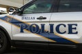 Closeup of name and badge on Dallas police car in Polk County Oregon