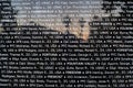 Veterans -- Closeup of names on Vietnam War Memorial in Sacramento