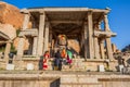 Closeup of Nandi Monolith Statue temple with statue clearly visible, Hampi, karnataka, India