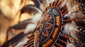 A closeup of a Native American war bonnet adorned with feathers and intricate beadwork Royalty Free Stock Photo