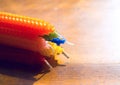 A closeup of natural beeswax candles