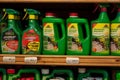 Closeup of natural herbicide in rack in gardening supermarket