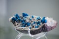 Closeup of naturally occurring rare blue crystalline ore