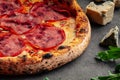 Neapolitan fresh baked ham pizza on grey