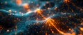 Closeup of nerve synapse transmitting impulse between neurons showing intricate network of