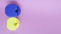 Closeup of new blue and yellow boxes,holders,for orthodontic devices for lip bumpers,aligner,dental plate,pink backdrop