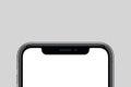 Closeup new modern smartphone similar to iPhone X mockup with copy space on gray background Royalty Free Stock Photo