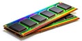 Closeup Night Photography of Two DDR RAM Sticks Isolated on White Detailed Studio Shot for Computer Hardware