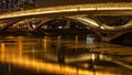 Closeup night view of the illuminated Wuchazi Bridge in Chengdu, Sichuan Province, China Royalty Free Stock Photo