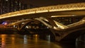 Closeup night view of the modern illuminated Wuchazi Bridge in Chengdu, Sichuan Province, China Royalty Free Stock Photo