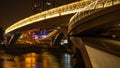 Closeup night view of the Wuchazi Bridge in Chengdu illuminated in lights, Sichuan, China Royalty Free Stock Photo