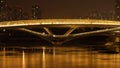 Closeup night view of the Wuchazi Bridge in Chengdu illuminated in lights, Sichuan Province, China Royalty Free Stock Photo