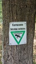 Closeup of No entry Sign for the core zone of the Hainberg nature reserve in Nuremberg