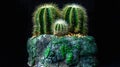 Closeup of Notocactus magnificus on artistic artisan planter