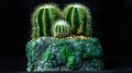 Closeup of Notocactus magnificus on artistic concrete planter