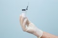 Closeup on nurse`s hand holding syringe and vaccine. Royalty Free Stock Photo