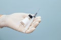 Closeup on nurse`s hand holding syringe and vaccine. Royalty Free Stock Photo