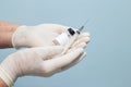 Closeup on nurse`s hands holding syringe and vaccine. Royalty Free Stock Photo