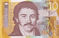 Closeup Obverse of 10 dinars paper bill issued by Serbia, that shows portrait of linguist Vuk Stefanovic Karadzic Royalty Free Stock Photo