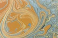 Closeup of abstract oil painting of orange and aquamarine on canvas, background of colors, blurs, fire. Royalty Free Stock Photo