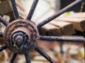 Closeup of an old, antique wagon wheel Royalty Free Stock Photo