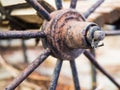 Closeup of an old, antique wagon wheel Royalty Free Stock Photo