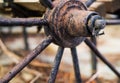 Closeup of an old, antique wagon wheel Royalty Free Stock Photo