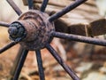 Closeup of an old, antique wagon wheel Royalty Free Stock Photo