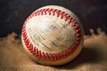 Closeup of old baseball with red stitching for background illustration generative ai Royalty Free Stock Photo