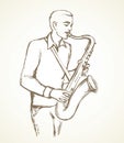 A man plays the saxophone. Vector drawing