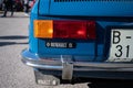 Closeup of an old blue Renault 8 car from the back Royalty Free Stock Photo