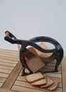 Front view of a nostalgic bread slicer with cutting bread Royalty Free Stock Photo
