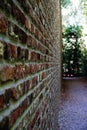 Closeup the old brick wall in diminishing perspective Royalty Free Stock Photo