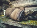 Closeup of the old brown boots. Royalty Free Stock Photo