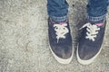 Closeup old canvas sneaker shoes teen Royalty Free Stock Photo