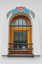 Closeup of old colourful windows with ornaments