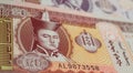 Closeup of old currency Mongolia tugrik banknote with portrait of state founding member Damdin Sukhbaatar