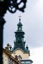 Closeup Old Dark Green Catholic Church Bell Tower Royalty Free Stock Photo