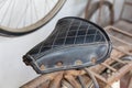 Old and dirty bicycle leather seat