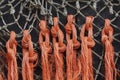 Closeup of old fishing nets and ropes Royalty Free Stock Photo