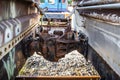 Closeup of Old joint container on railroad