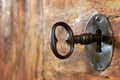 Closeup of an old keyhole with key Royalty Free Stock Photo