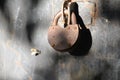 Closeup of old lock on red metal garage door Royalty Free Stock Photo