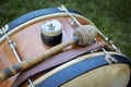 Closeup of an old orchestral big drum. Royalty Free Stock Photo