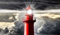 Old Red Lighthouse with Storm Clouds on the Background - Generative Ai Royalty Free Stock Photo